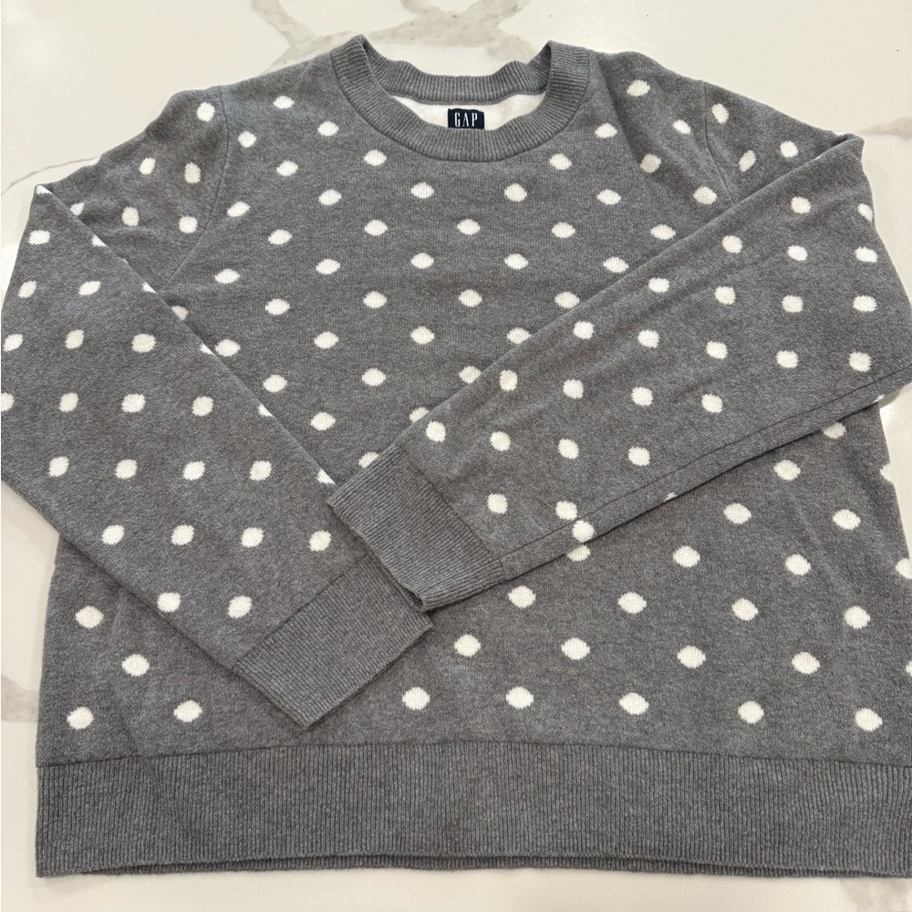 GAP Women's Gray Crewneck Sweater with White Polka Dots